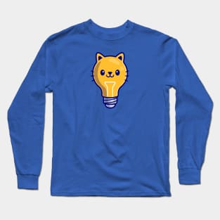 Cute Bulb Cat Cartoon Illustration Long Sleeve T-Shirt